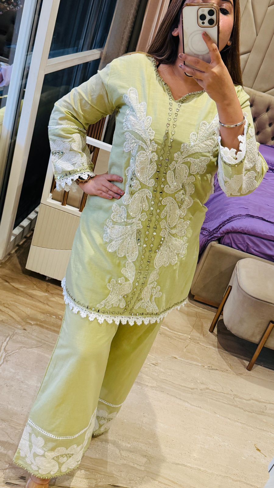 Aarohi Handwork Set- Green, Purple